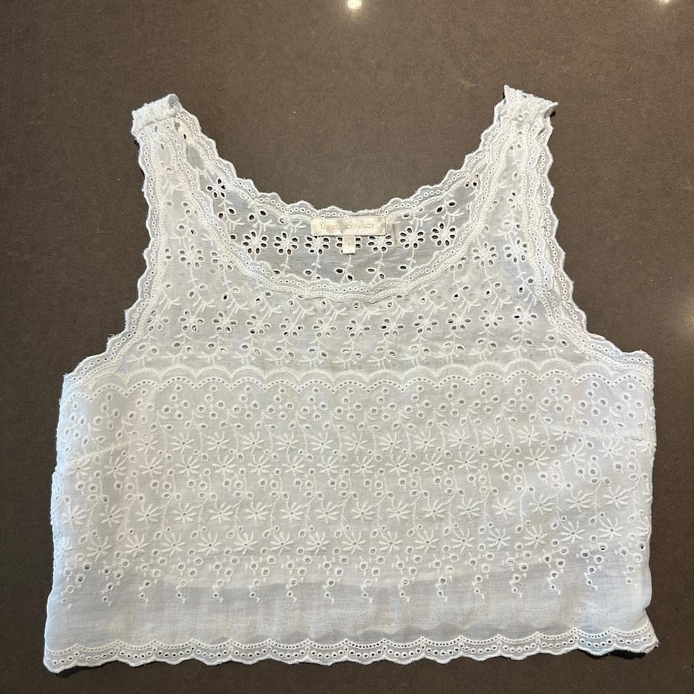LoveShackFancy Luvita White Lace Crop Tank Top with Zipper Close
